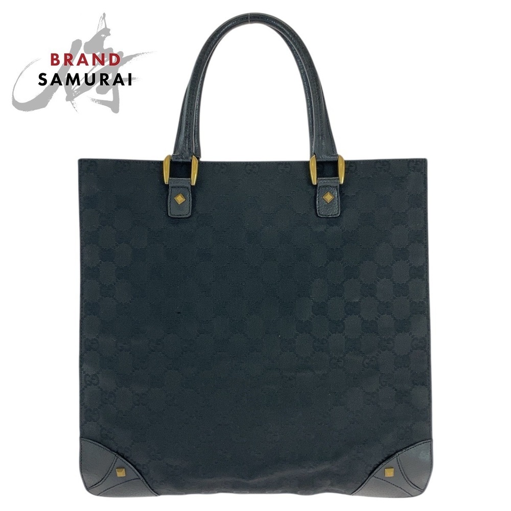 GUCCI Studded Black Tote Bag Shoulder GG Canvas Leather